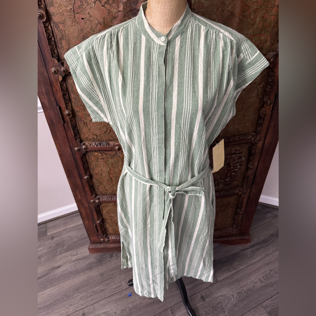 Trovata Bird Of Paradise Green And White Striped Dress S